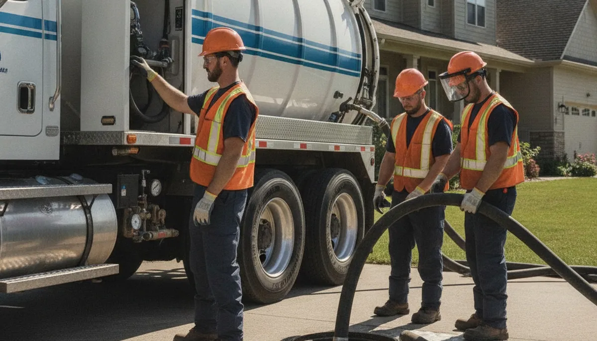 Septic pumping service truck in Denver, CO for residential plumbing repair