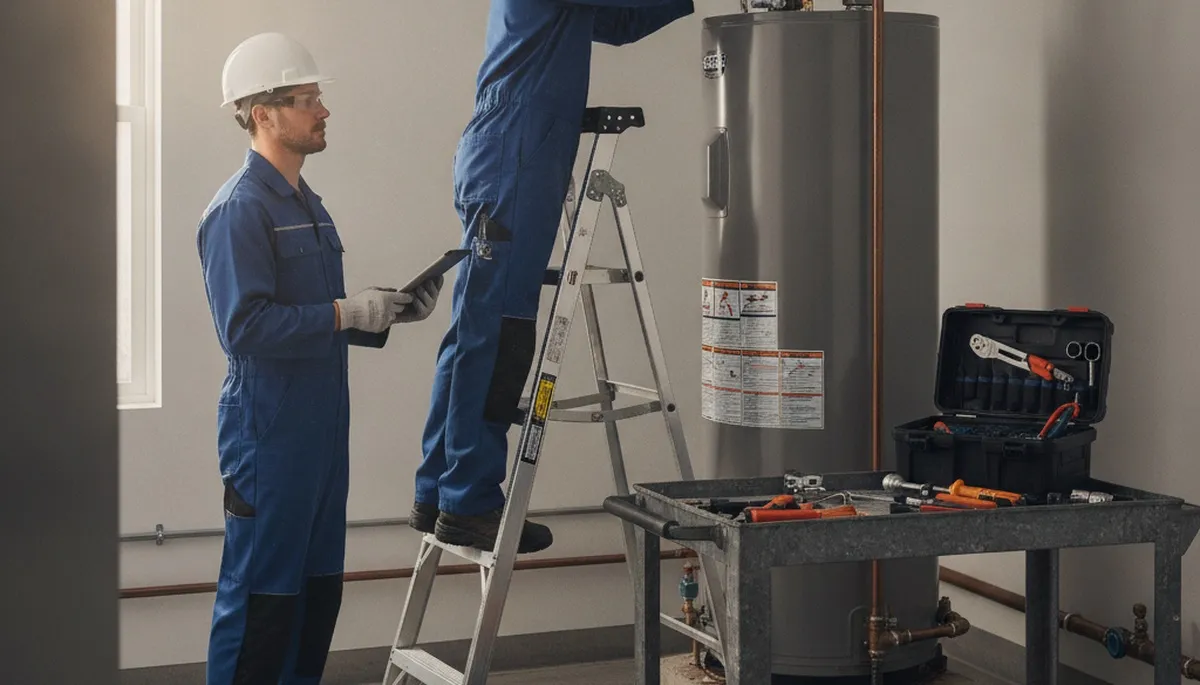 Denver plumber repairing a water heater for same-day service in a home setting